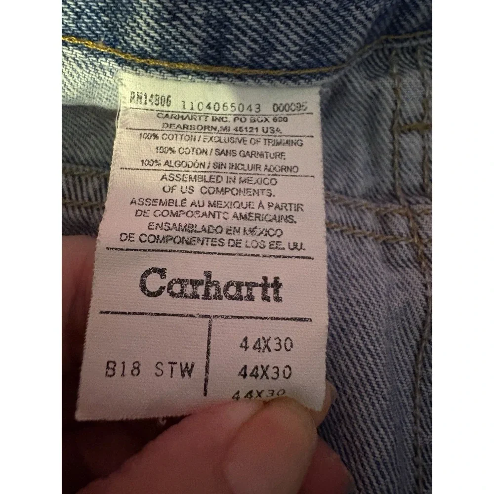 Carhartt B18 STW Jeans Men's 44x30 Light Wash Straight Leg 100% Cotton Denim